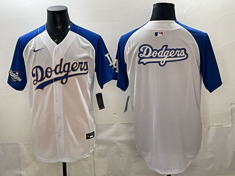 2026 Men Nike Los Angeles Dodgers Blank White blue Game MLB Jersey 009